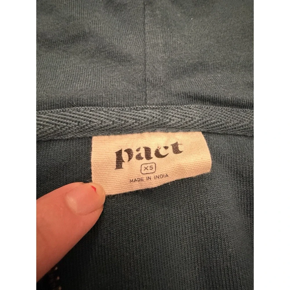 Pact XS 100% Organic Cotton Velour Full Zip Hoodie Blue Green Soft Outerwear 90s